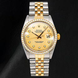 Rolex 16013 Datejust 36 mm Bicolor-Uhr mit champagnerfarbenem Tapisserie-Diamantzifferblatt
