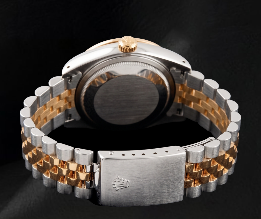 Rolex 16013 Datejust 36 mm Bicolor Uhr mit eisblauem floralem Diamantzifferblatt