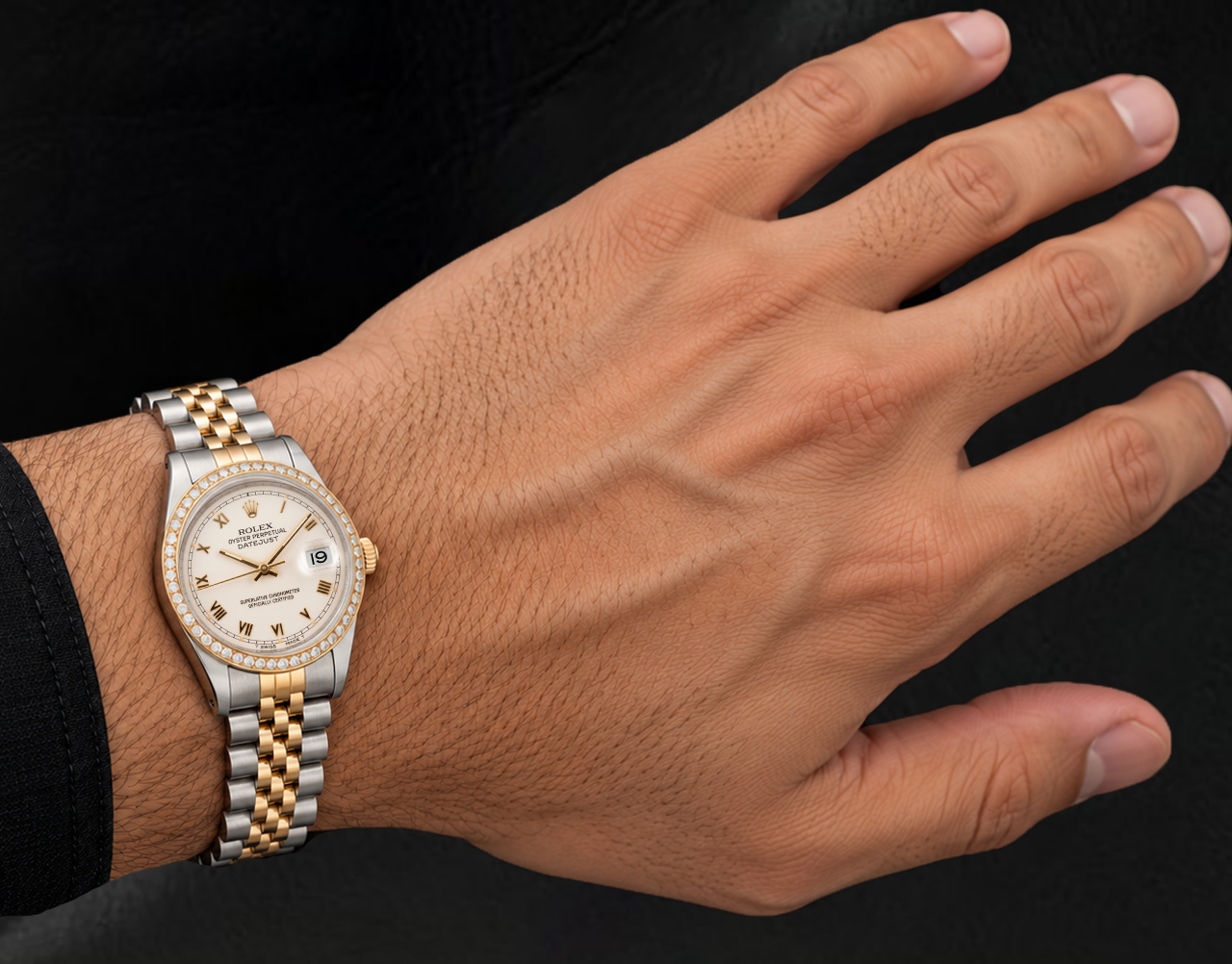 Rolex 16013 Datejust 36 mm Bicolor-Armbanduhr mit elfenbeinfarbenem Zifferblatt und römischen Ziffern