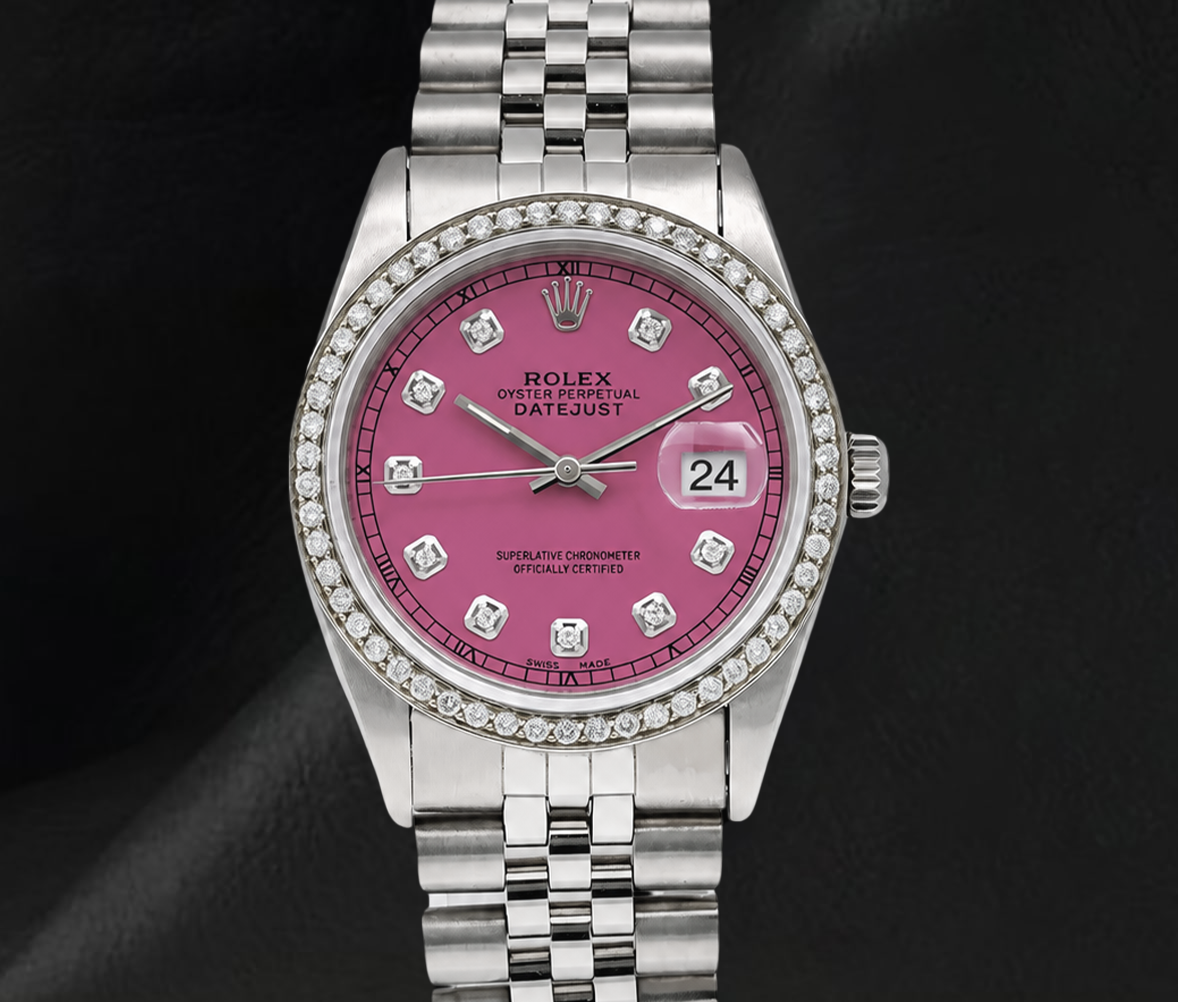 Rolex 16014 Datejust 36 mm Edelstahluhr mit rosa Diamantzifferblatt