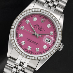 Rolex 16014 Datejust 36 mm Edelstahluhr mit rosa Diamantzifferblatt