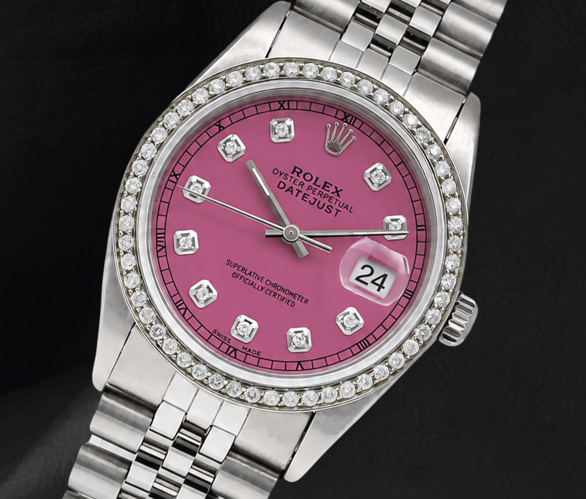 Rolex 16014 Datejust 36 mm Edelstahluhr mit rosa Diamantzifferblatt
