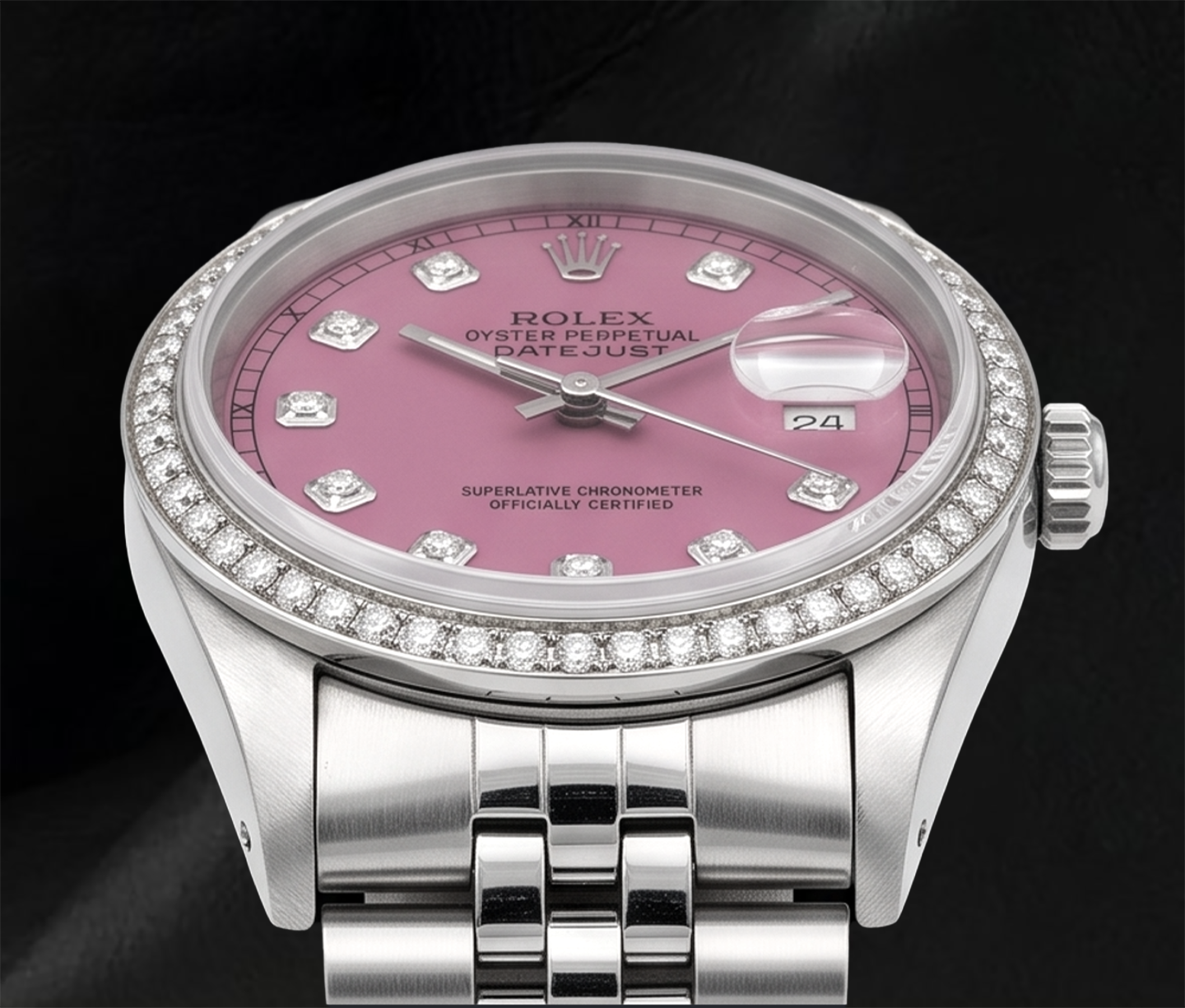 Rolex 16014 Datejust 36 mm Edelstahluhr mit rosa Diamantzifferblatt