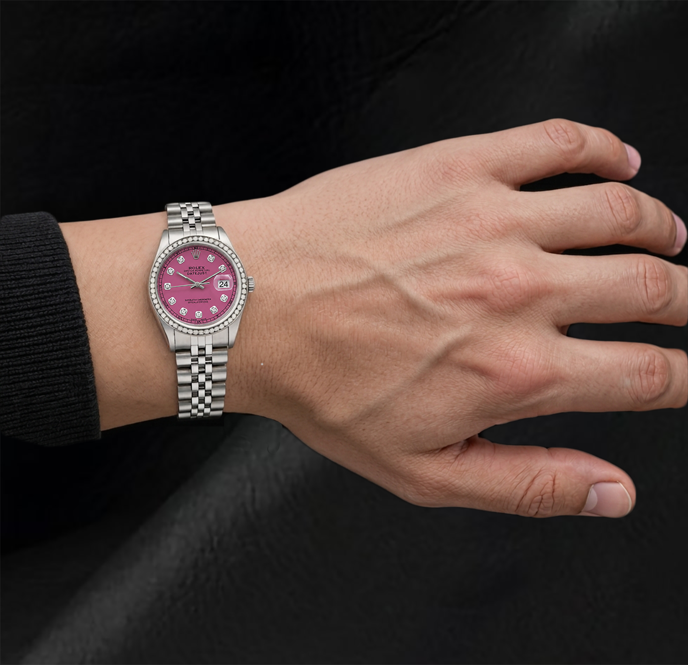 Rolex 16014 Datejust 36 mm Edelstahluhr mit rosa Diamantzifferblatt