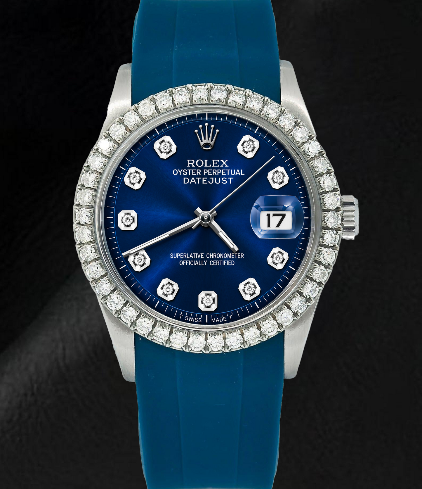 Rolex 1601 Datejust 36 mm Uhr mit blauem Diamantzifferblatt