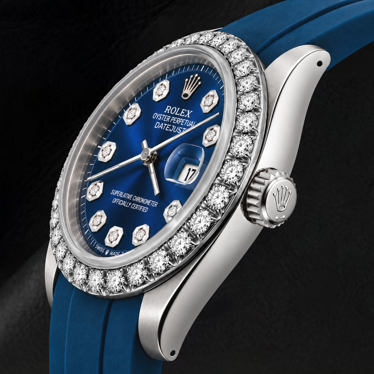 Rolex 1601 Datejust 36 mm Uhr mit blauem Diamantzifferblatt