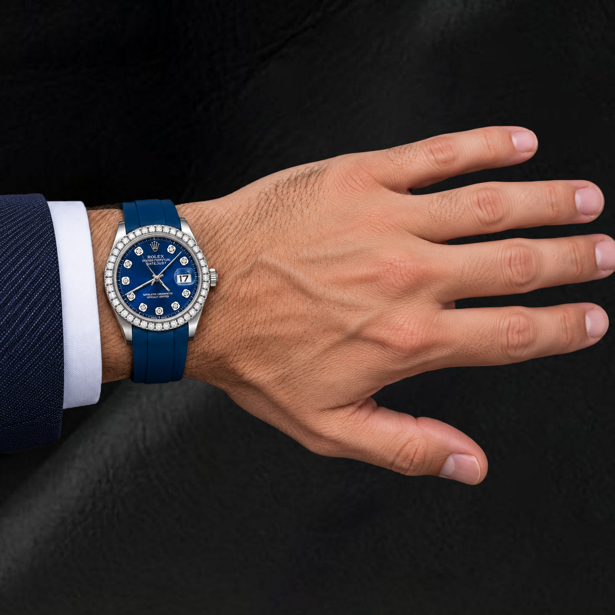 Rolex 1601 Datejust 36 mm Uhr mit blauem Diamantzifferblatt