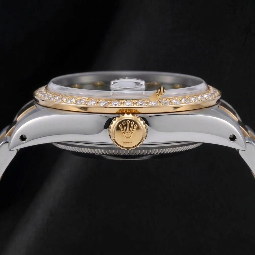 Rolex 1601 Datejust 36 mm Bicolor-Uhr mit grünem Diamantzifferblatt