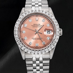 Rolex 1601 Datejust Lachsfarbenes Diamantzifferblatt 36 mm Edelstahl Uhr