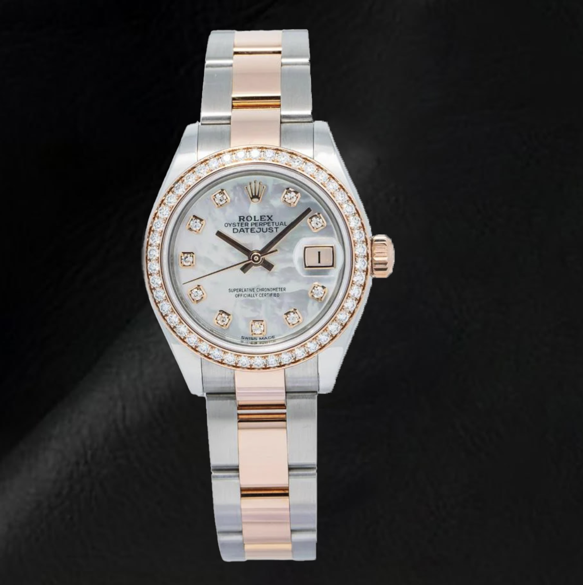 Rolex Lady-Datejust 2019 279381RBR 28 mm Bicolor Everose-Gold Uhr mit weißem Perlmutt-Diamantzifferblatt