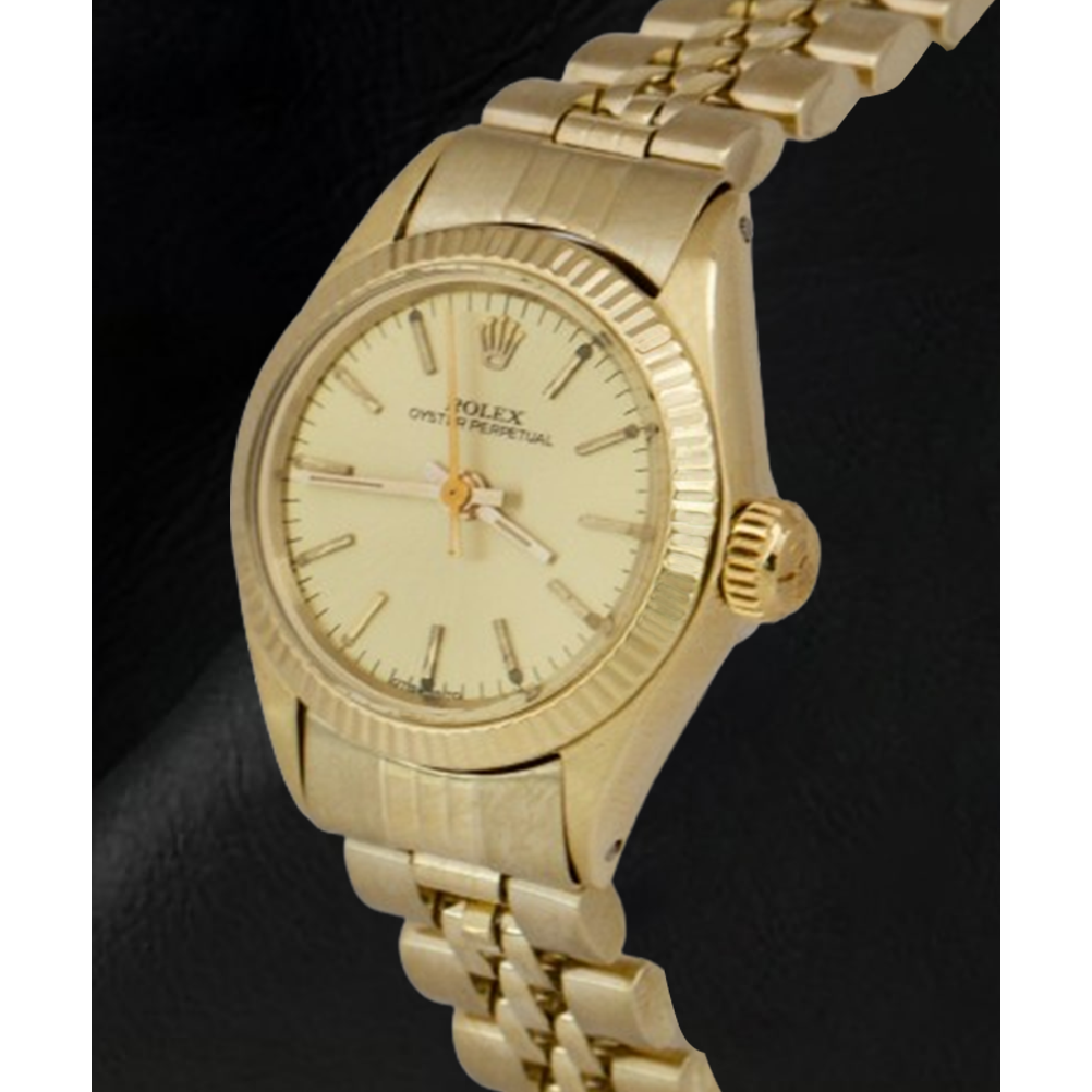 Rolex 24 mm Gelbgold-Uhr mit champagnerfarbenem Stabzifferblatt