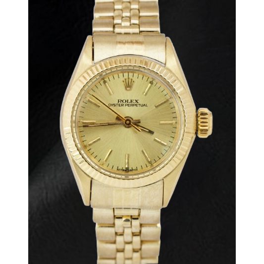 Rolex 24 mm Gelbgold-Uhr mit champagnerfarbenem Stabzifferblatt
