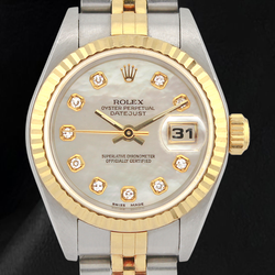 Rolex 26 mm Uhr Jahr 2002 Weißes Perlmutt-Diamantzifferblatt