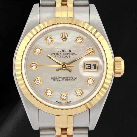 Rolex 26 mm Uhr Jahr 2002 Weißes Perlmutt-Diamantzifferblatt