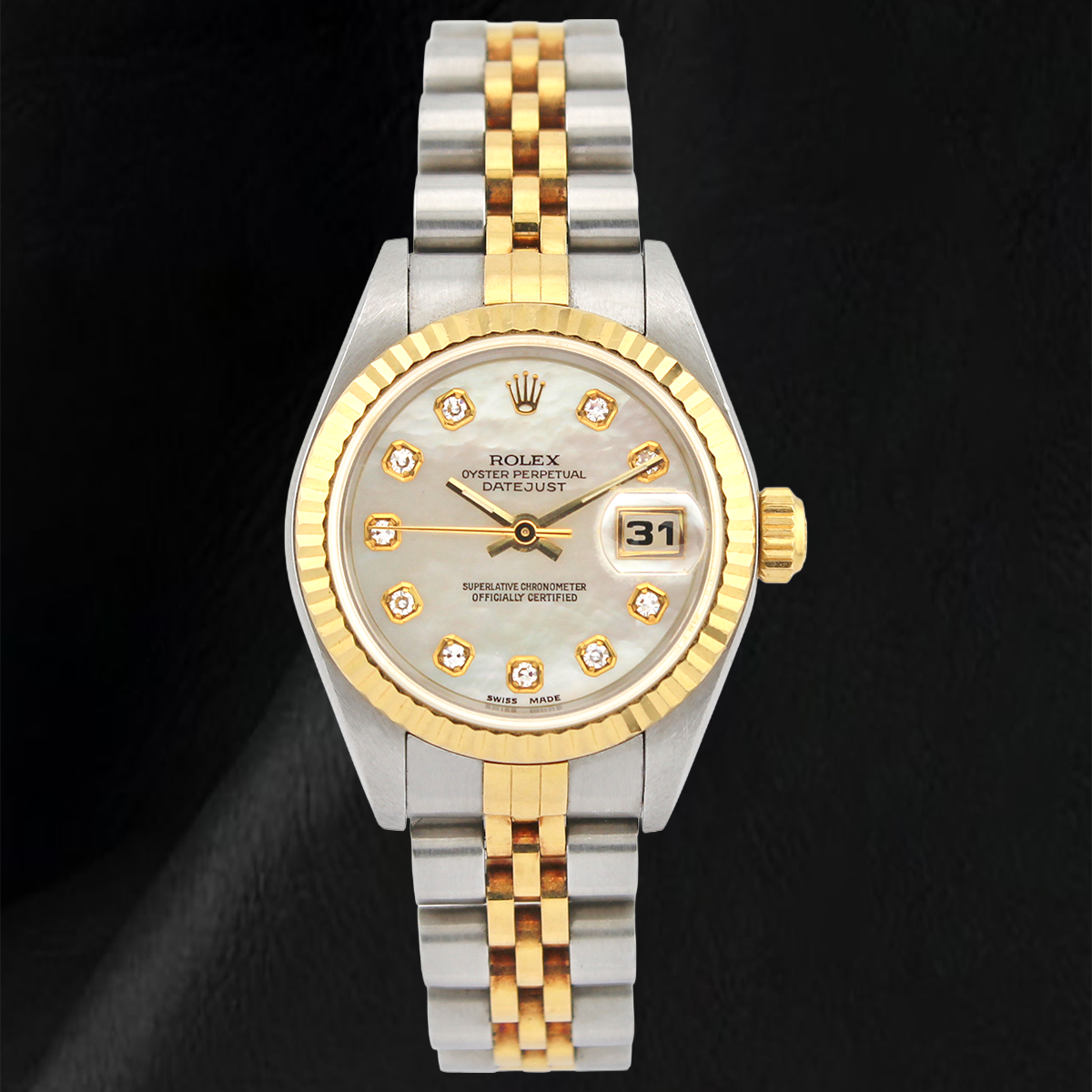 Rolex 26 mm Uhr Jahr 2002 Weißes Perlmutt-Diamantzifferblatt