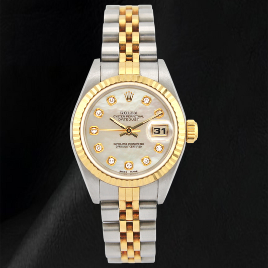 Rolex 26 mm Uhr Jahr 2002 Weißes Perlmutt-Diamantzifferblatt