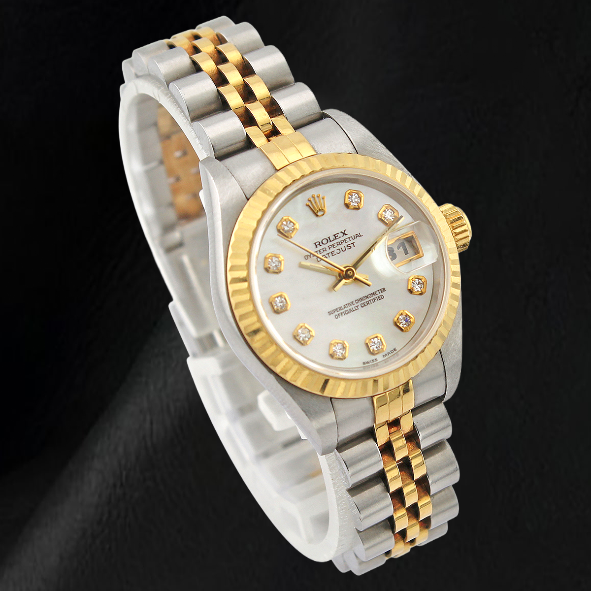 Rolex 26 mm Uhr Jahr 2002 Weißes Perlmutt-Diamantzifferblatt