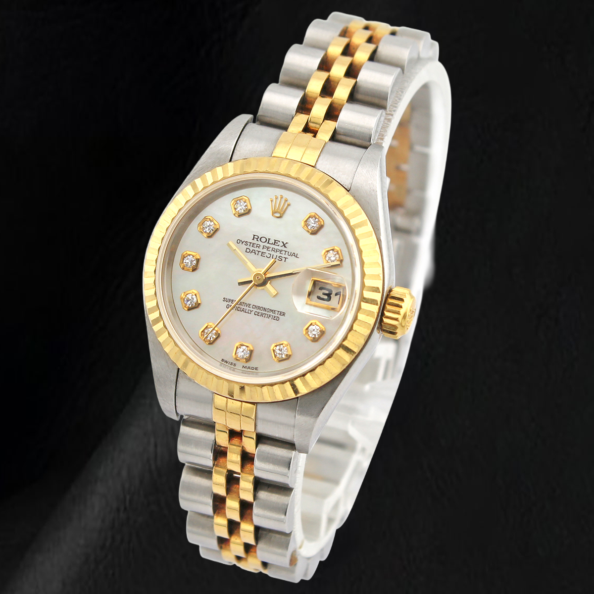 Rolex 26 mm Uhr Jahr 2002 Weißes Perlmutt-Diamantzifferblatt