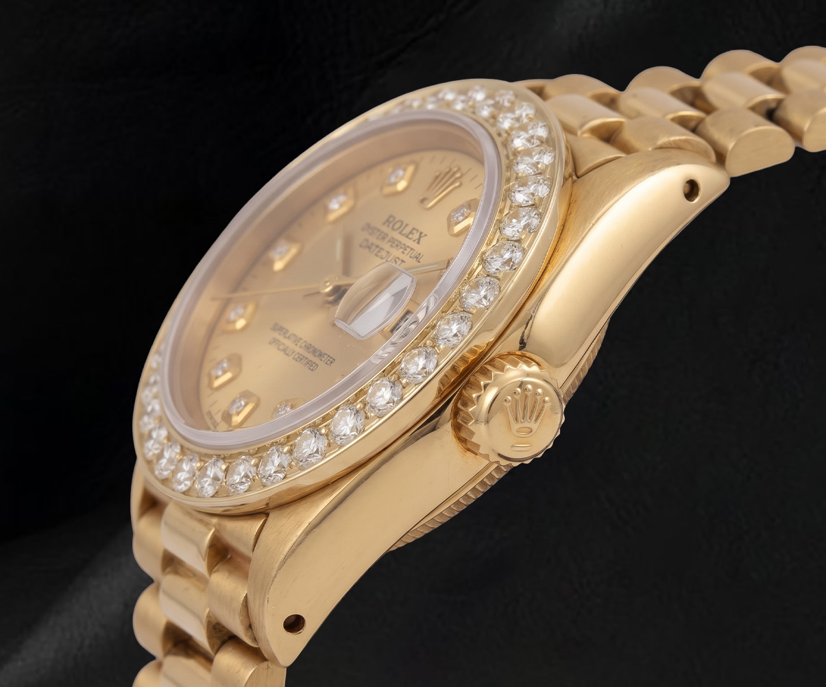 Rolex 26 mm 6917 President Uhr aus 18 Karat Gelbgold mit champagnerfarbenem Diamantzifferblatt