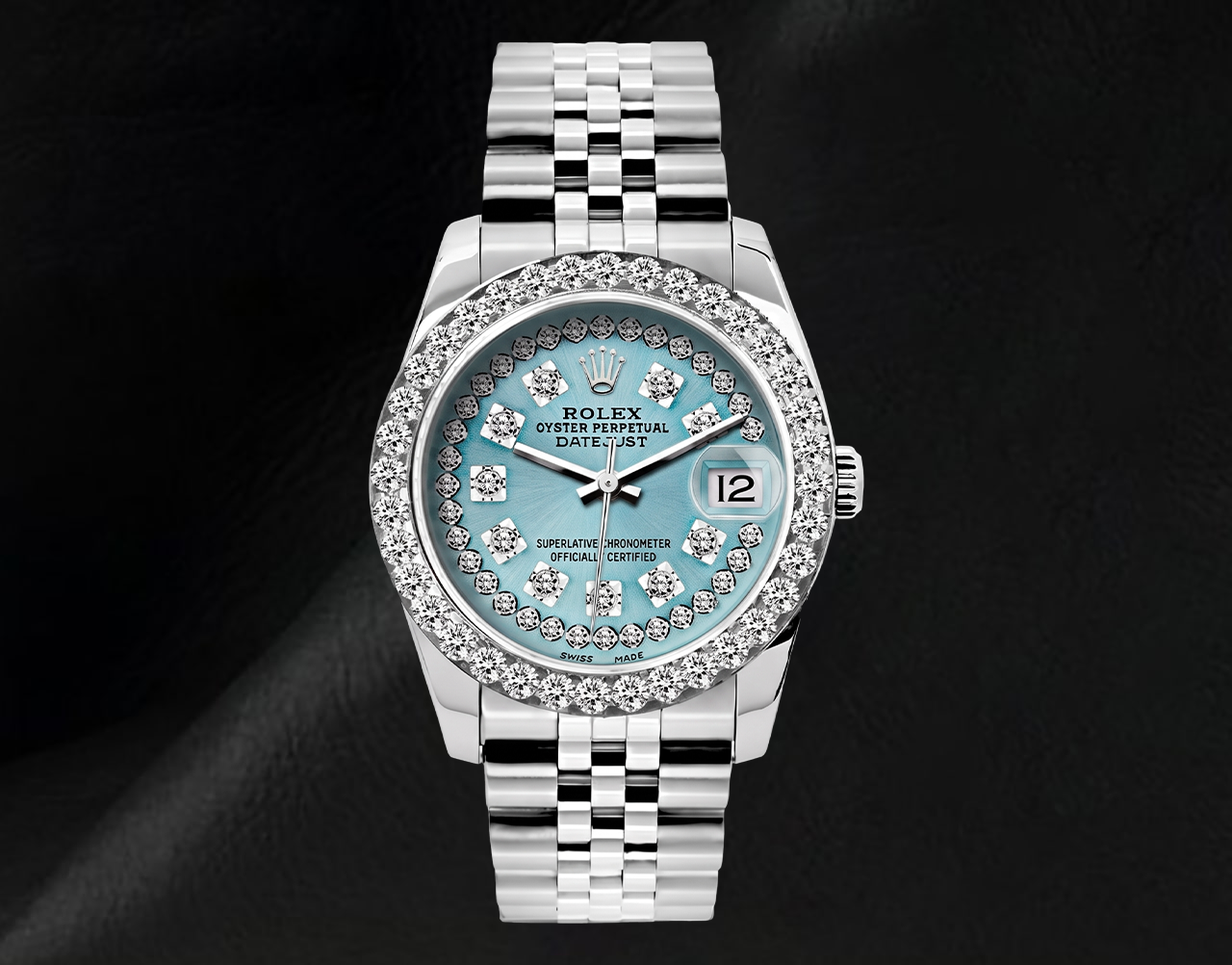 Rolex Datejust 26 mm 6916 Edelstahluhr mit eisblauem Diamantzifferblatt mit Diamantkranz