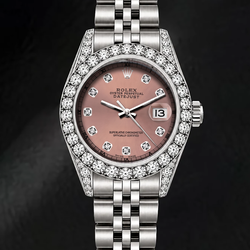 Rolex Datejust 26 mm 6916 Uhr aus Edelstahl mit lachsfarbenem Diamantzifferblatt und Diamantlünette