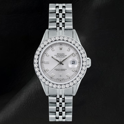 Rolex 26 mm Datejust 6916 Uhr aus Edelstahl mit weißem Perlmutt-Diamantzifferblatt