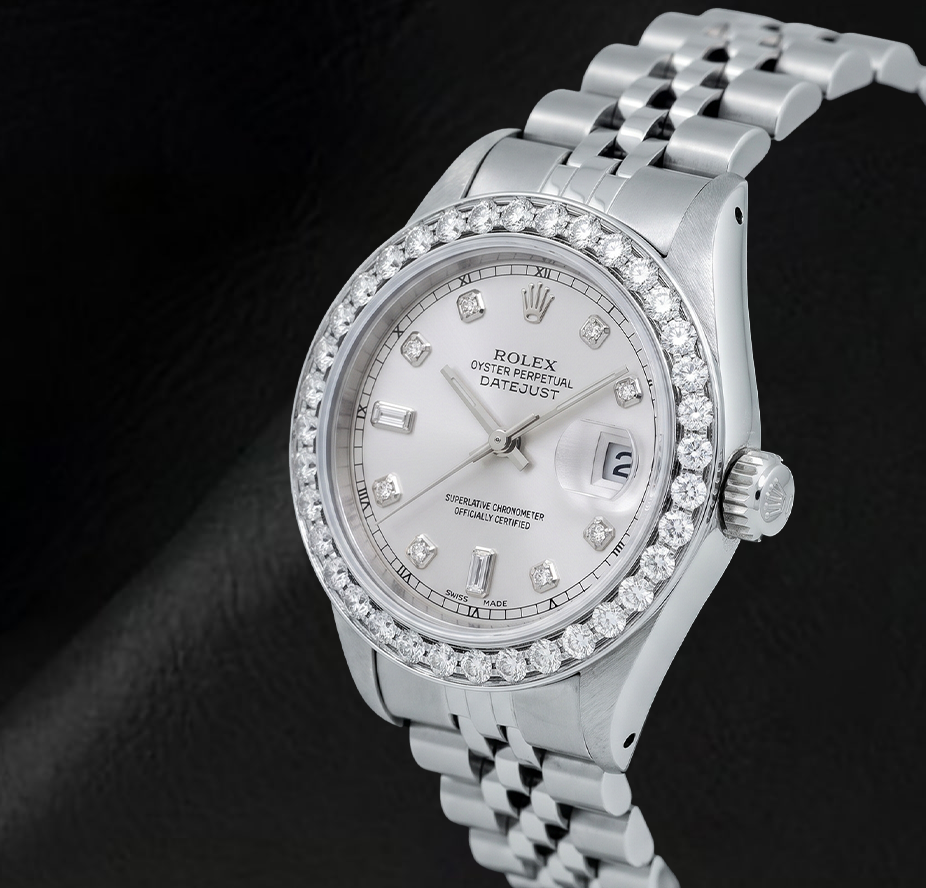 Rolex 26 mm Datejust 6916 Uhr aus Edelstahl mit weißem Perlmutt-Diamantzifferblatt