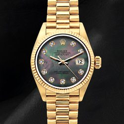 Rolex 26 mm Datejust 69178 Uhr aus 18 Karat Gold mit schwarzem Perlmutt-Diamantzifferblatt