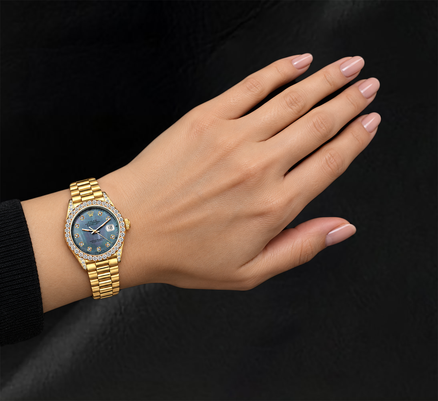 Rolex 26 mm Datejust 69178 Gelbgold Uhr mit blauem Perlmutt-Diamantzifferblatt
