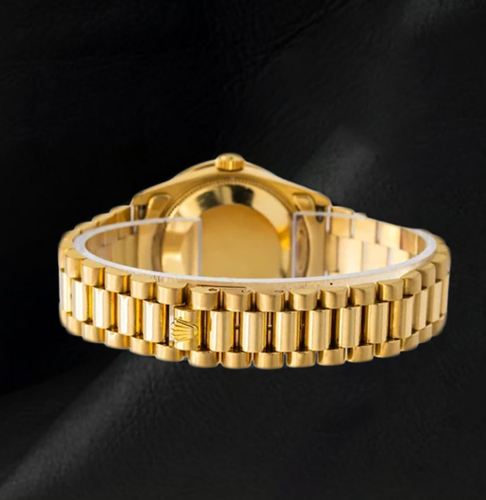 Rolex 26 mm Datejust 69178 18 Karat Uhr mit rosa Perlmutt-Diamantzifferblatt und President-Armband