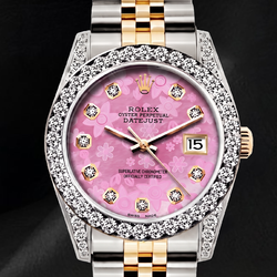 Rolex 26 mm Datejust 6917 Bicolor Uhr mit rosa floralem Diamantzifferblatt
