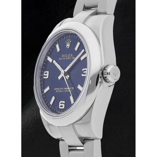 Rolex 31 mm Edelstahluhr mit blauem arabischen Zifferblatt