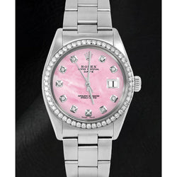 Rolex 31 mm roze parelmoer diamant wijzerplaat Oyster roestvrij staal horloge