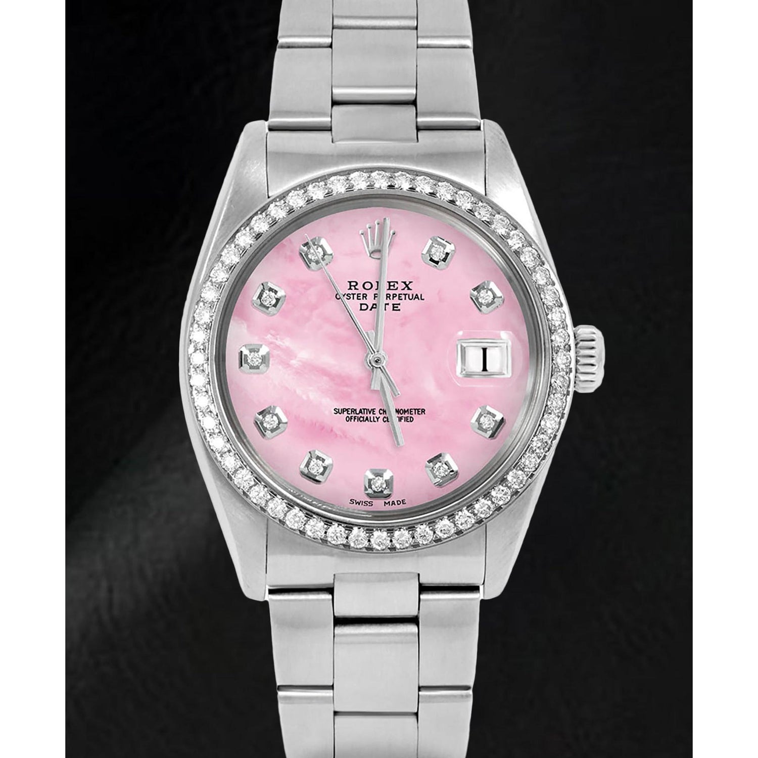 Rolex 31 mm roze parelmoer diamant wijzerplaat Oyster roestvrij staal horloge