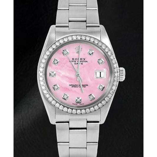 Rolex 31 mm roze parelmoer diamant wijzerplaat Oyster roestvrij staal horloge