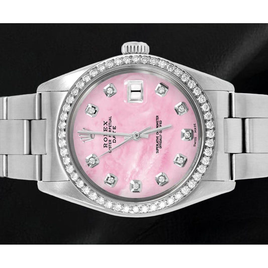 Rolex 31 mm roze parelmoer diamant wijzerplaat Oyster roestvrij staal horloge