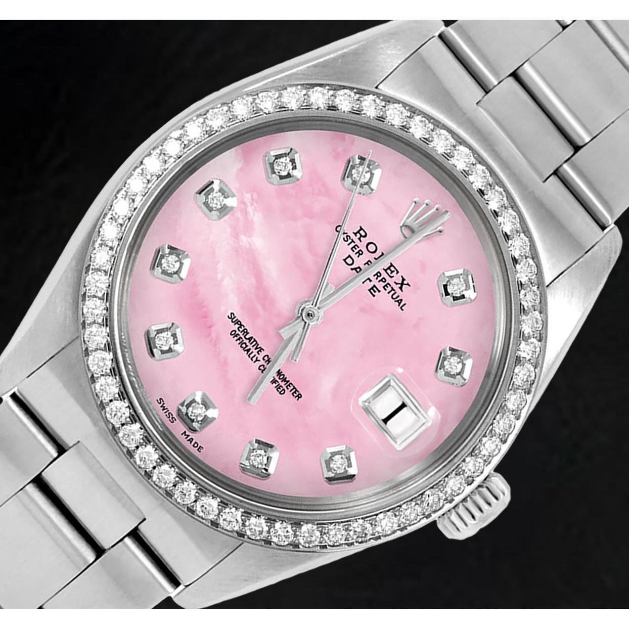 Rolex 31 mm roze parelmoer diamant wijzerplaat Oyster roestvrij staal horloge