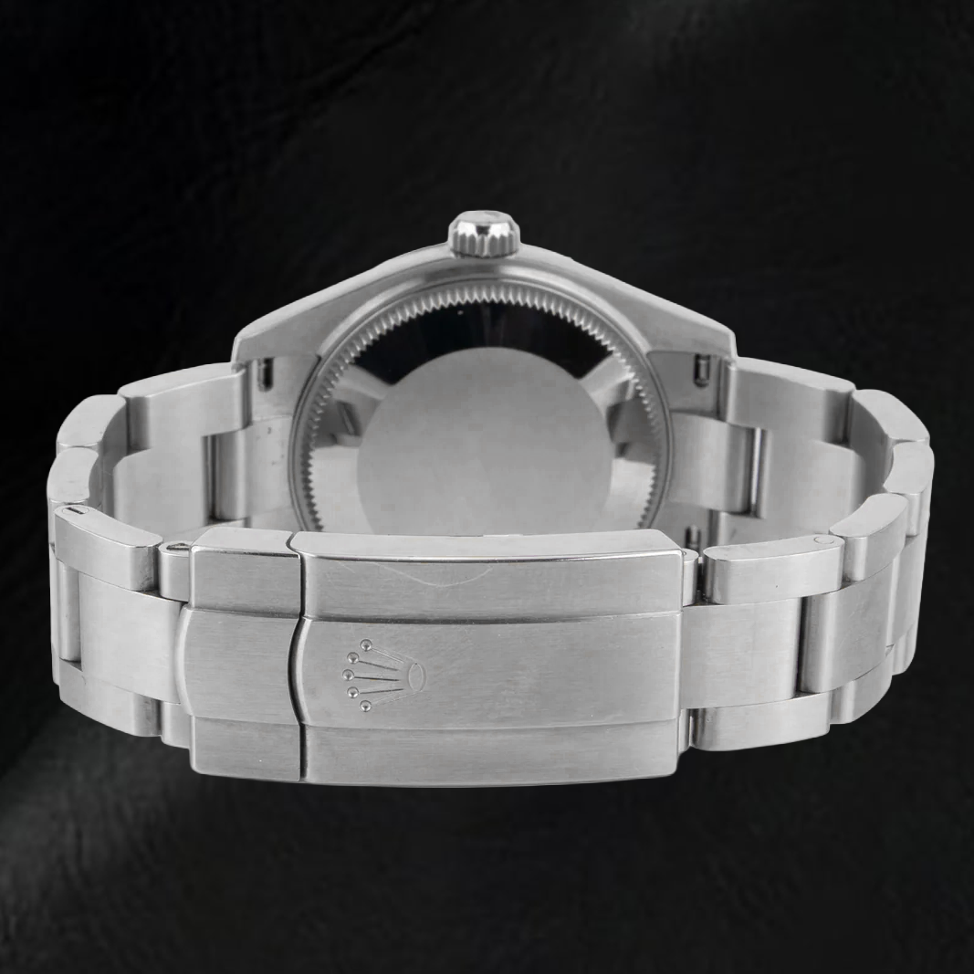 Rolex 36 mm Uhr aus Edelstahl mit lavendelfarbenem Zifferblatt und Leuchtzeigern