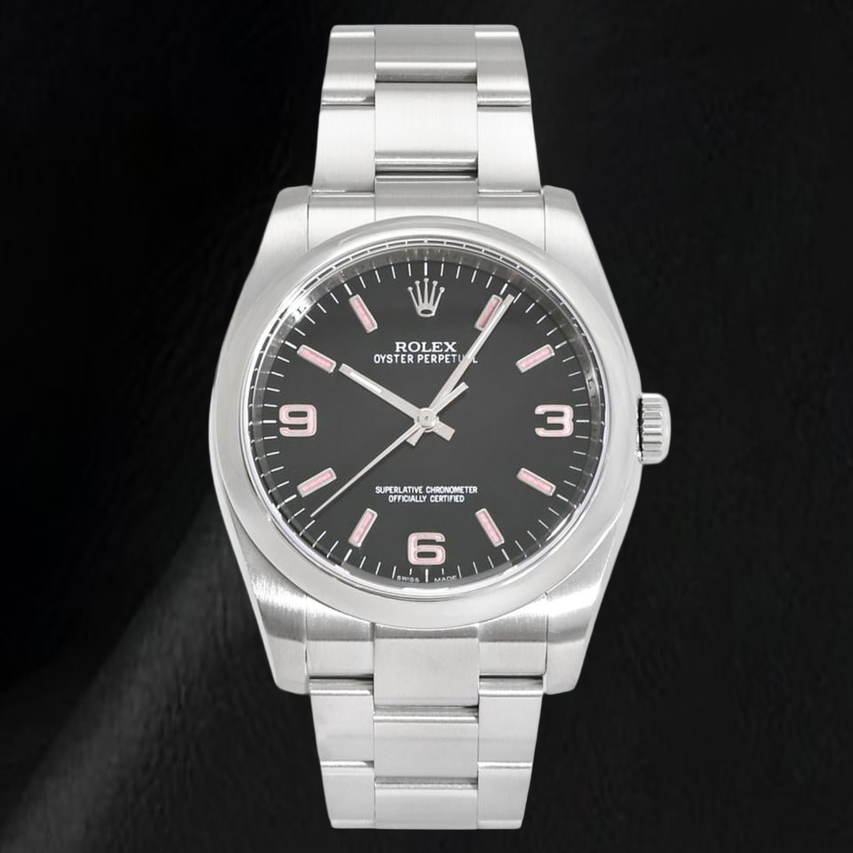 Rolex Oyster Perpetual 36 mm 116000 Edelstahluhr mit schwarzem Zifferblatt mit arabischen Ziffern