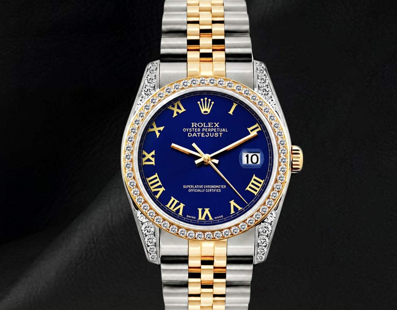 Rolex Datejust 16013 36 mm Bicolor-Uhr, blaues Zifferblatt mit römischen Ziffern, Jubilé-Armband