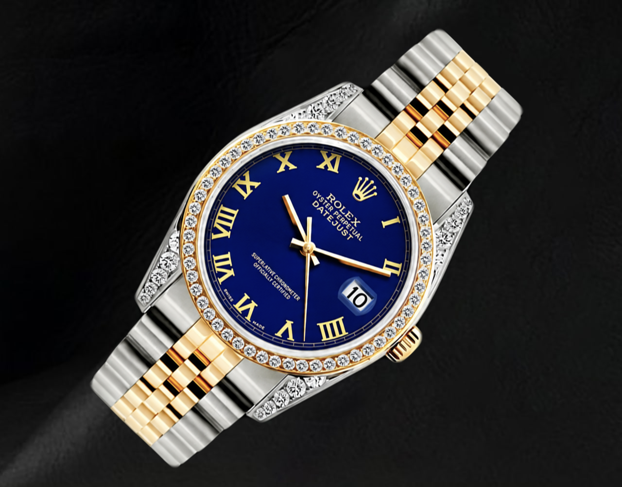 Rolex Datejust 16013 36 mm Bicolor-Uhr, blaues Zifferblatt mit römischen Ziffern, Jubilé-Armband