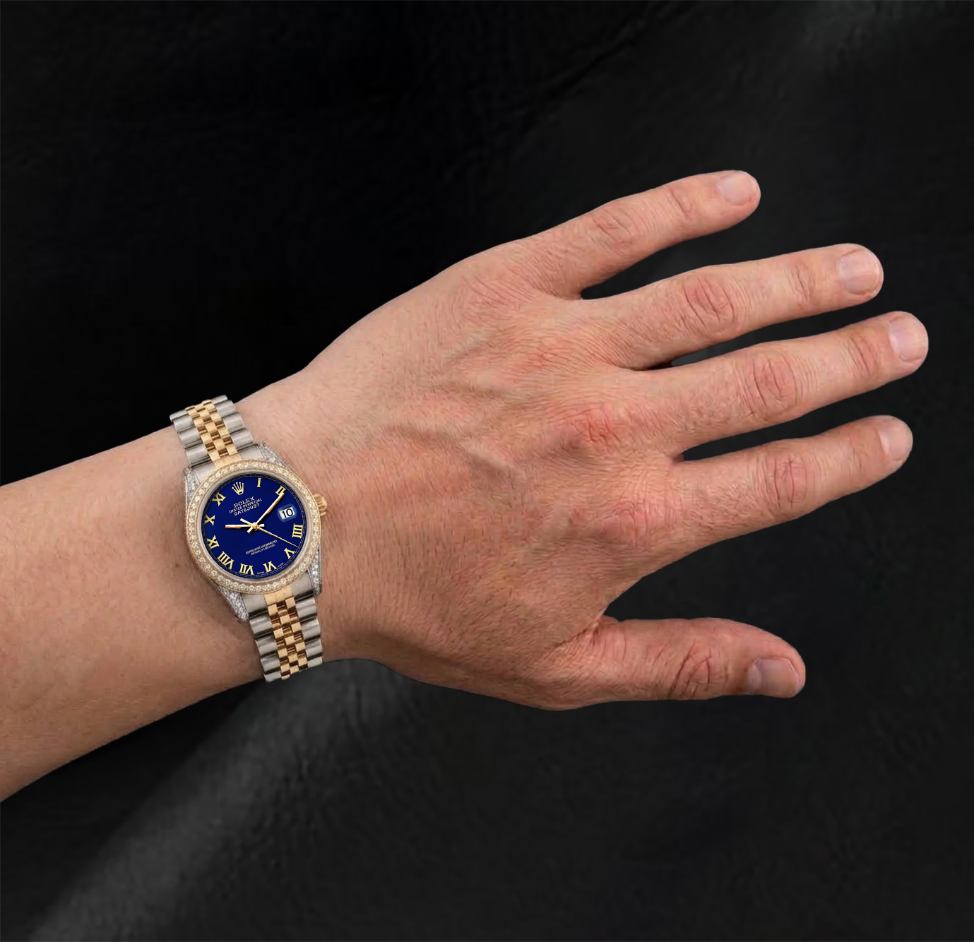 Rolex Datejust 16013 36 mm Bicolor-Uhr, blaues Zifferblatt mit römischen Ziffern, Jubilé-Armband
