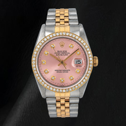 Rolex 36 mm Datejust 16013 Bicolor Uhr Rosa Diamantzifferblatt