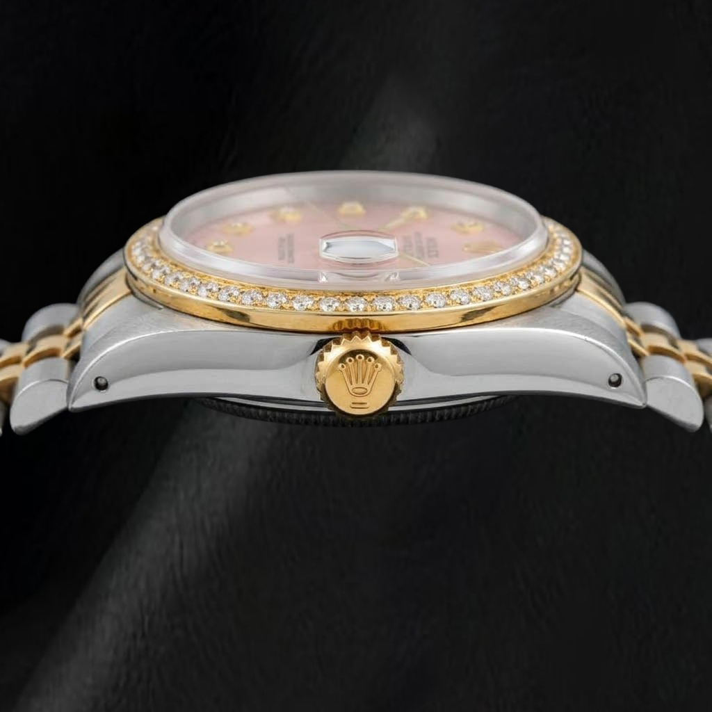 Rolex 36 mm Datejust 16013 Bicolor Uhr Rosa Diamantzifferblatt