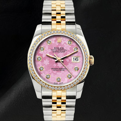 Rolex 36 mm Datejust 16013 Bicolor Uhr mit rosa floralem Diamantzifferblatt
