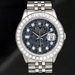 Rolex Datejust 36 mm 16014 Edelstahl-Uhr mit blau gemustertem Diamantzifferblatt