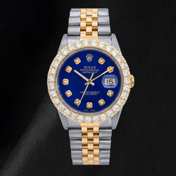 Rolex 36 mm Datejust 16233 Bicolor-Uhr mit blauem Diamantzifferblatt