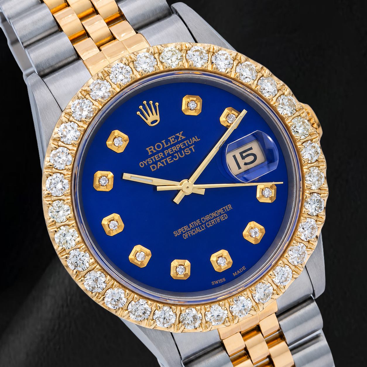 Rolex 36 mm Datejust 16233 Bicolor-Uhr mit blauem Diamantzifferblatt