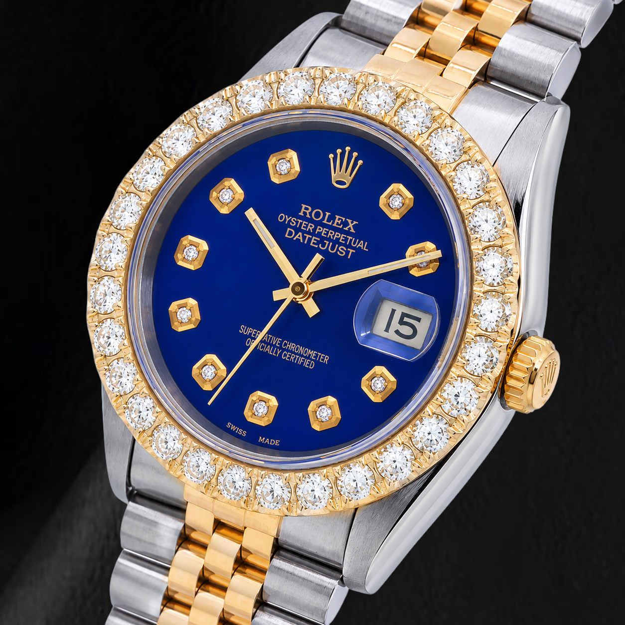 Rolex 36 mm Datejust 16233 Bicolor-Uhr mit blauem Diamantzifferblatt
