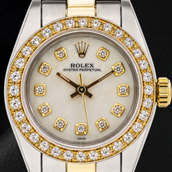 Rolex 6719 26 mm Bicolor-Armband Perlmutt-Diamantzifferblatt Damenuhr